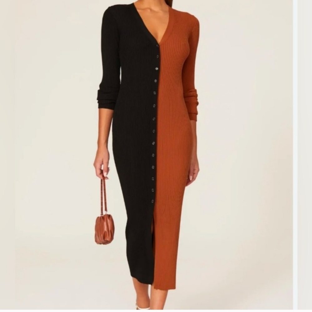 Staud Shoko Colorblock Ribbed Cardigan/Dress
